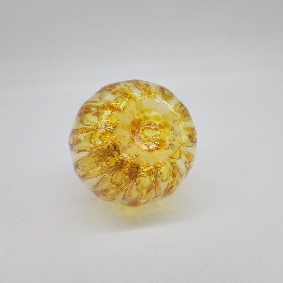 Hand Blown Glass Pumpkin Decor Iridescent Yellow & Orange Autumn Accent - Picture 6 of 7
